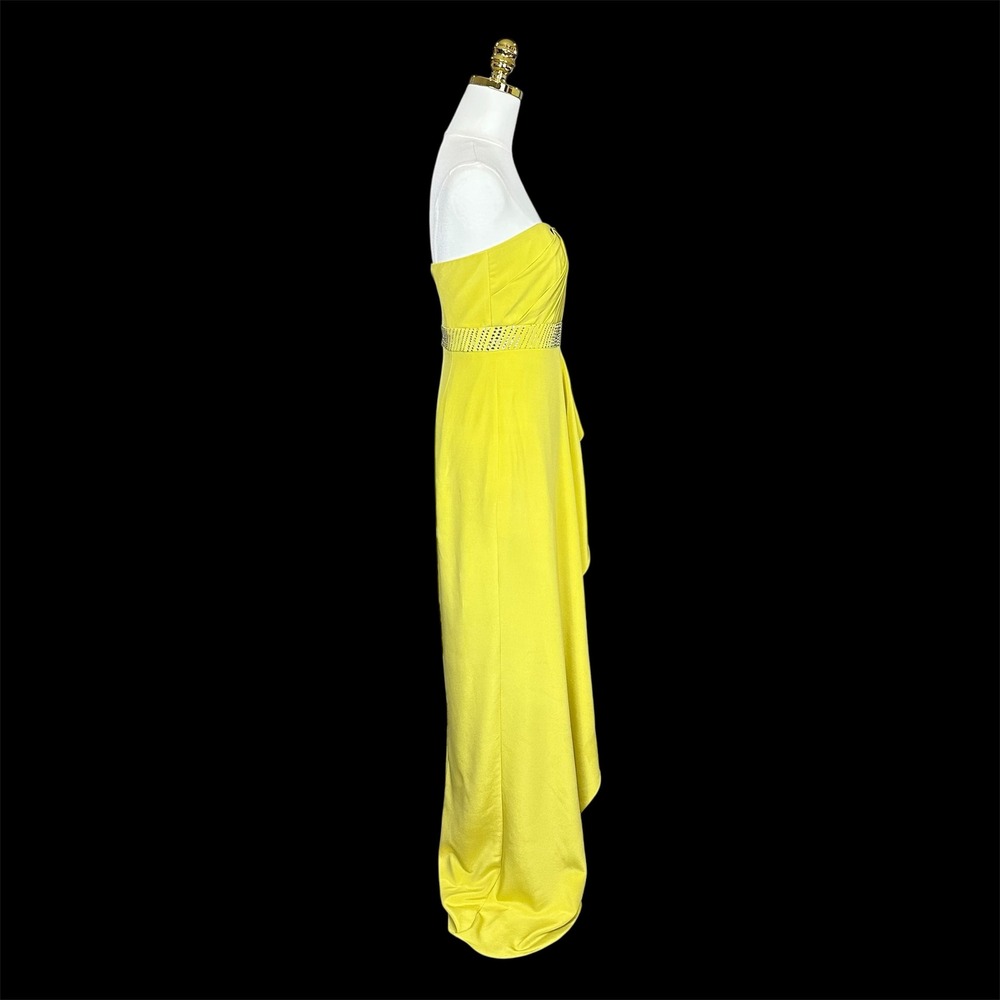 Nicole‎ Miller Yellow Strapless Embellished Waist Ruffle Evening Gown Maxi Dress - Picture 6 of 13